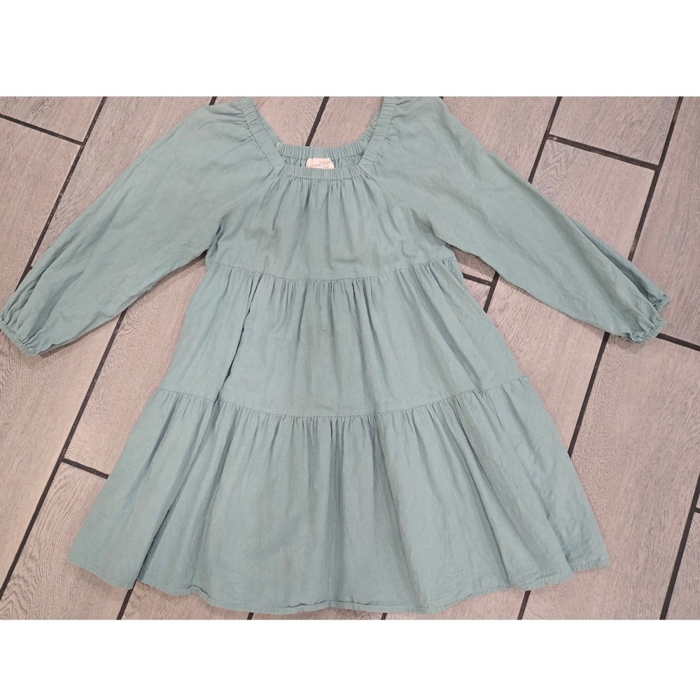 Universal Thread Sage Green Floral Jacquard Tiered Mini Dress Long Sleeve XS